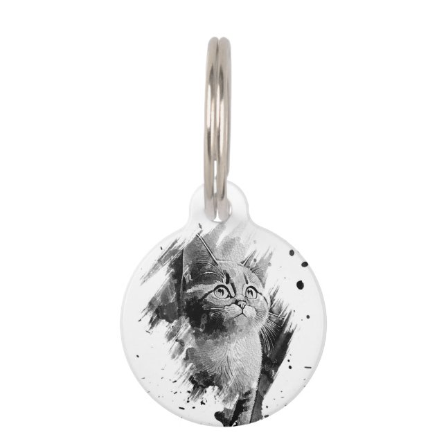 Maßgeschneiderte, runde Schwarz-Weiß-Malerei Pet I Haustiermarke (Vorderseite)