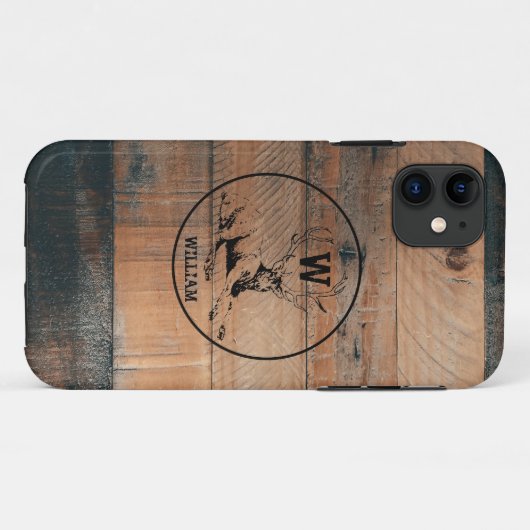 Maßgeschneiderte rustikale Holztextur & Hirschmono Case-Mate iPhone Hülle (Rückseite (Horizontal))