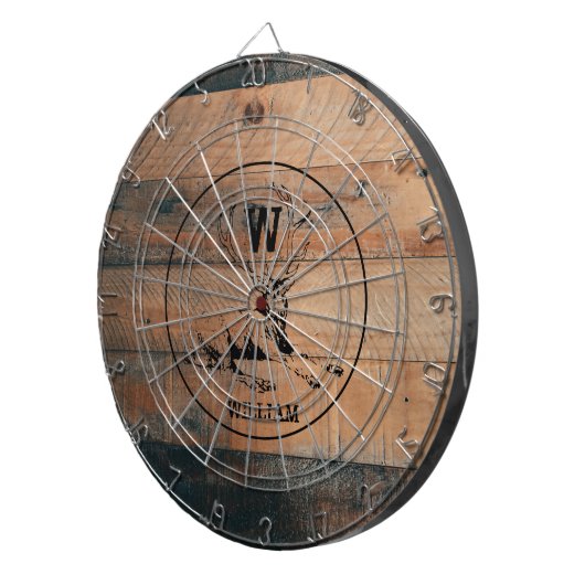 Maßgeschneiderte rustikale Holztextur & Hirschmono Dartscheibe (Vorderseite rechts)