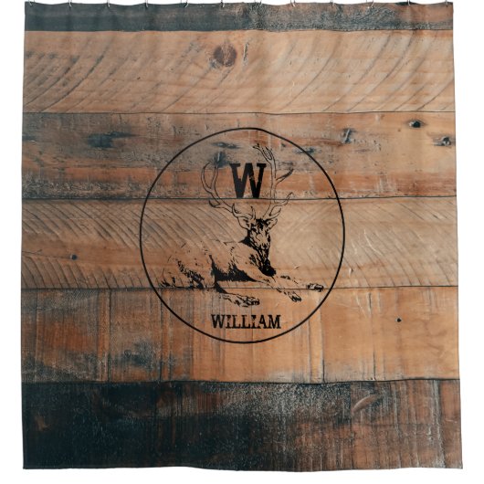 Maßgeschneiderte rustikale Holztextur & Hirschmono Duschvorhang (Vorderseite)