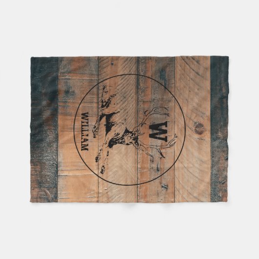 Maßgeschneiderte rustikale Holztextur & Hirschmono Fleecedecke (Vorderseite (Horizontal))