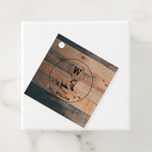 Maßgeschneiderte rustikale Holztextur & Hirschmono Geschenkanhänger (Beispiel)