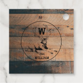 Maßgeschneiderte rustikale Holztextur & Hirschmono Geschenkanhänger (Rückseite)