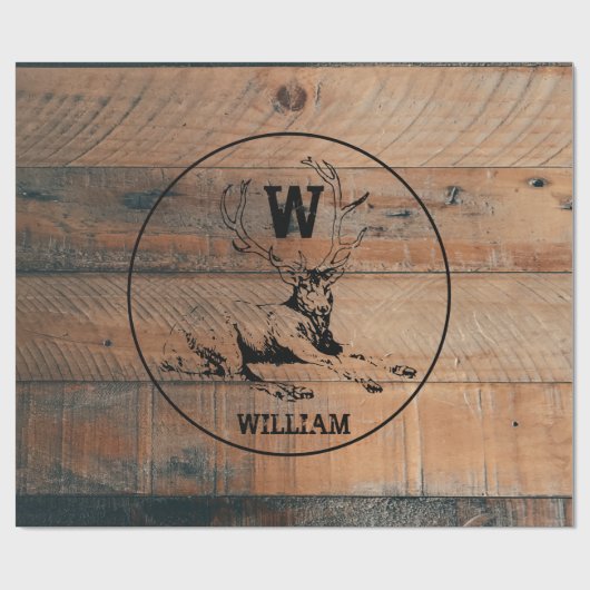 Maßgeschneiderte rustikale Holztextur & Hirschmono Geschenkpapier (Flach)