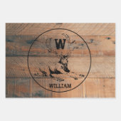 Maßgeschneiderte rustikale Holztextur & Hirschmono Geschenkpapier Set (Vorderseite 2)