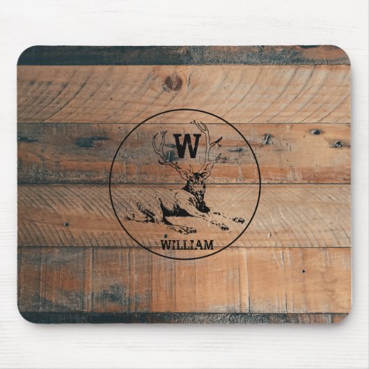Maßgeschneiderte rustikale Holztextur & Hirschmono Mousepad (Vorne)
