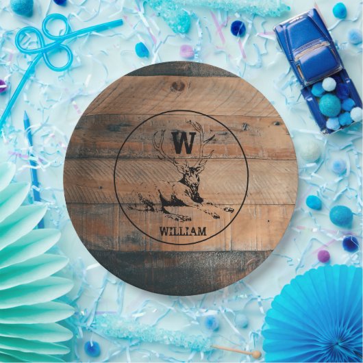 Maßgeschneiderte rustikale Holztextur & Hirschmono Pappteller (Party)