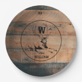 Maßgeschneiderte rustikale Holztextur & Hirschmono Pappteller (Vorderseite)