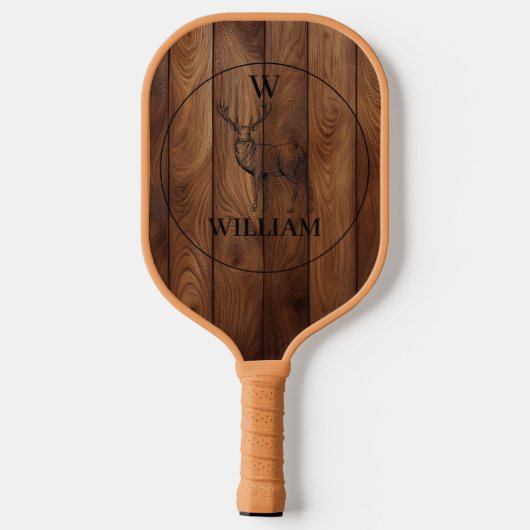 Maßgeschneiderte rustikale Holztextur & Hirschmono Pickleball Schläger (Rückseite)