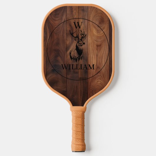 Maßgeschneiderte rustikale Holztextur & Hirschmono Pickleball Schläger (Vorderseite)