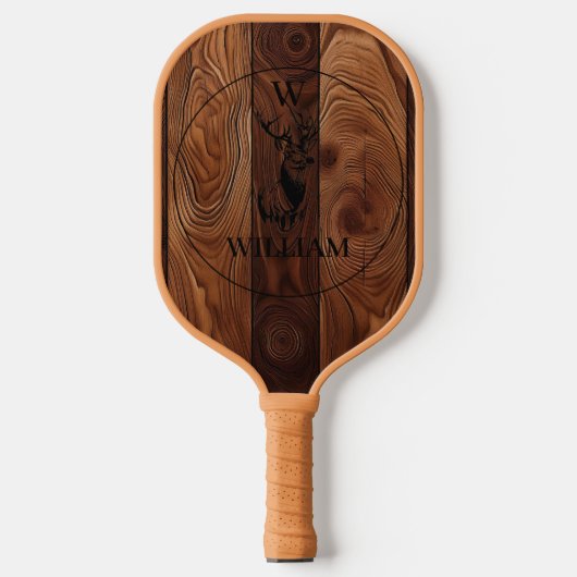 Maßgeschneiderte rustikale Holztextur & Hirschmono Pickleball Schläger (Vorderseite)