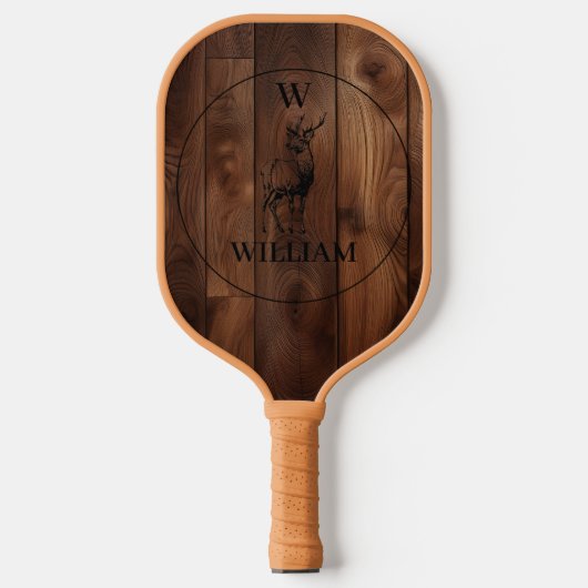 Maßgeschneiderte rustikale Holztextur & Hirschmono Pickleball Schläger (Vorderseite)