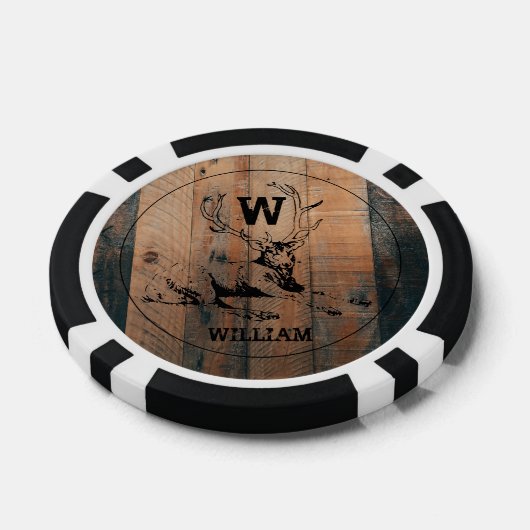 Maßgeschneiderte rustikale Holztextur & Hirschmono Pokerchips (Einzeln)
