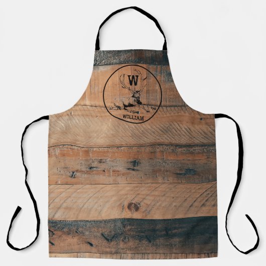 Maßgeschneiderte rustikale Holztextur & Hirschmono Schürze (Vorderseite)