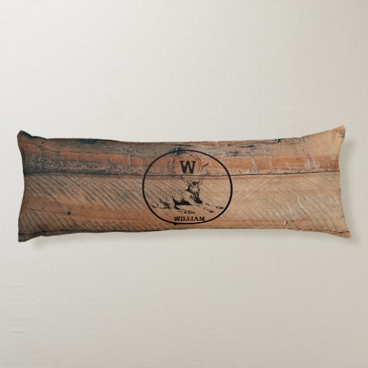 Maßgeschneiderte rustikale Holztextur & Hirschmono Seitenschläferkissen (Rückseite)