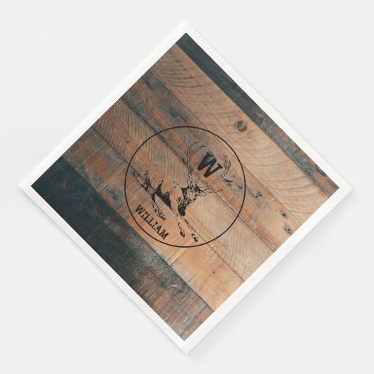 Maßgeschneiderte rustikale Holztextur & Hirschmono Serviette (Ecke)