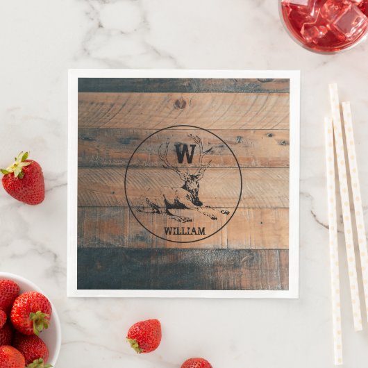 Maßgeschneiderte rustikale Holztextur & Hirschmono Serviette (Beispiel)