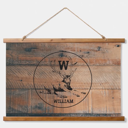 Maßgeschneiderte rustikale Holztextur & Hirschmono Wandteppich Mit Holzrahmen (Vorne)