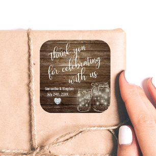 Maßgeschneiderte Rustikale Mason Jars Wood Hearts Quadratischer Aufkleber