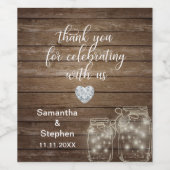 Maßgeschneiderte Rustikale Mason Jars Wood Hearts Weinetikett (Einzelnes Label)