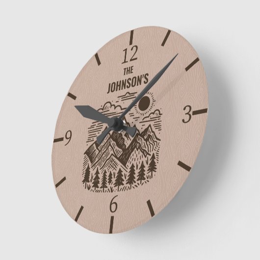 Maßgeschneiderte Rustikale Moderne Berge Runde Wanduhr (Winkel)