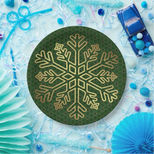 Maßgeschneiderte Sage Green & Gold Snowflake Pappteller (Party)
