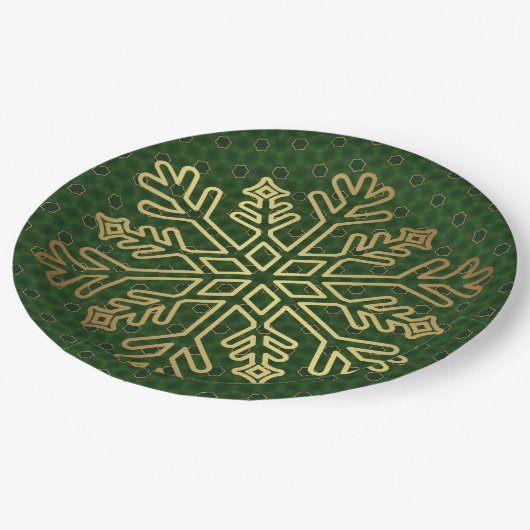 Maßgeschneiderte Sage Green & Gold Snowflake Pappteller (Schrägansicht)