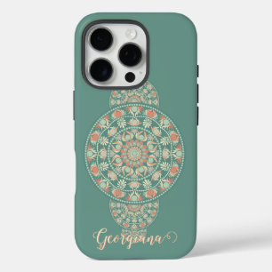 Maßgeschneiderte Sage & Sand Retro Ornamental Mand iPhone 16 Pro Hülle