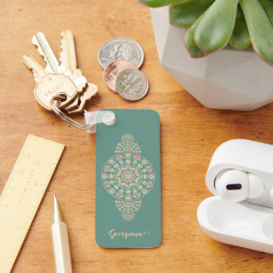 Maßgeschneiderte Sage & Sand Retro Ornamental Mand Schlüsselanhänger