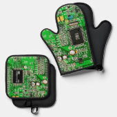 Maßgeschneiderte Schalttafel - Green Geeky Ofenhandschuh & Topflappen-Set (Vorderseite/Rückseite)
