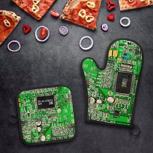 Maßgeschneiderte Schalttafel - Green Geeky Ofenhandschuh & Topflappen-Set
