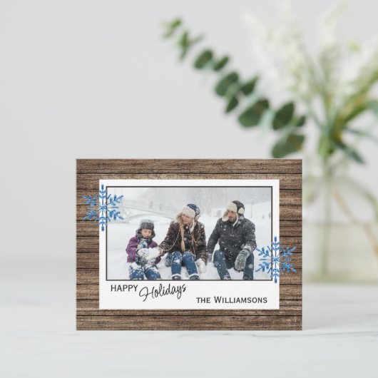 Maßgeschneiderte Schneeflocken und Holzplanen Postkarte (Stehend Vorderseite)