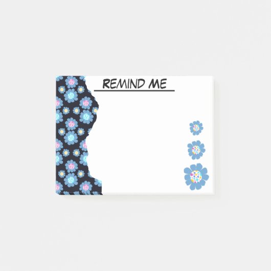 Maßgeschneiderte Schwarz-Blau-Blume Post-it Klebezettel (Vorderseite)
