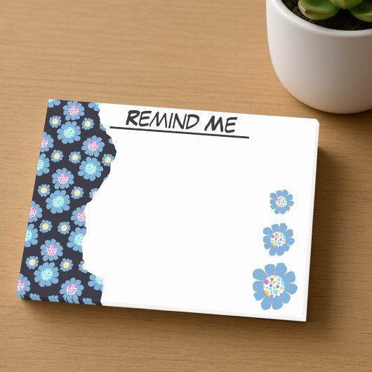 Maßgeschneiderte Schwarz-Blau-Blume Post-it Klebezettel