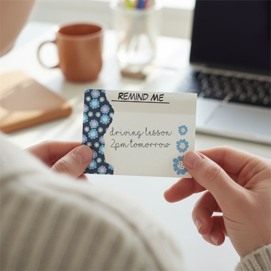 Maßgeschneiderte Schwarz-Blau-Blume Post-it Klebezettel