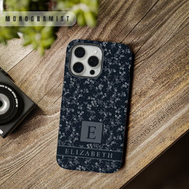 Maßgeschneiderte Schwarz-Floral Dunkelgrau-weiße B iPhone 15 Pro Max Hülle