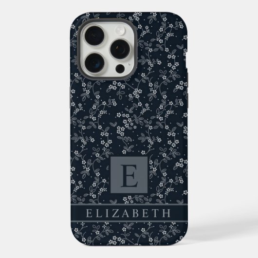 Maßgeschneiderte Schwarz-Floral Dunkelgrau-weiße B iPhone Hülle (Rückseite)