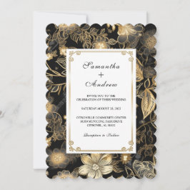 Maßgeschneiderte Schwarz-Gold-Hochzeit Einladung
