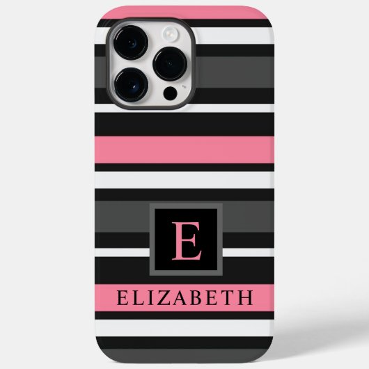 Maßgeschneiderte schwarz-rosa-graue Streifen Case-Mate iPhone Hülle (Rückseite)