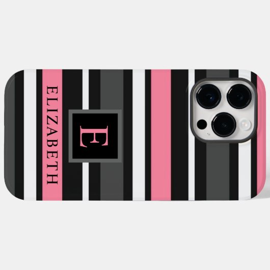 Maßgeschneiderte schwarz-rosa-graue Streifen Case-Mate iPhone Hülle (Rückseite (Horizontal))
