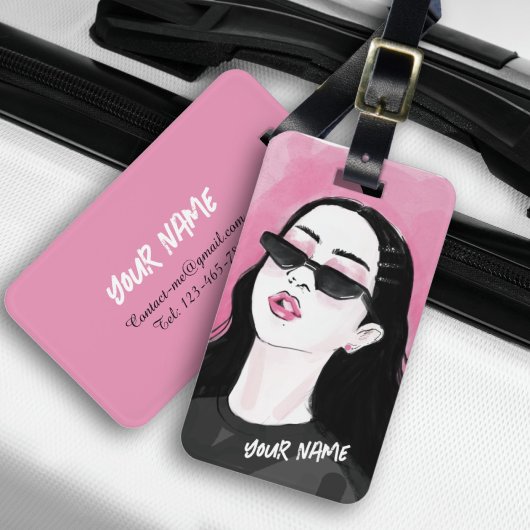 Maßgeschneiderte Schwarz-Rosa-Moderne Girl Graphic Gepäckanhänger