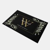 Maßgeschneiderte Schwarz- und Gold Monogramm-Grünp Fußmatte (Schrägansicht)