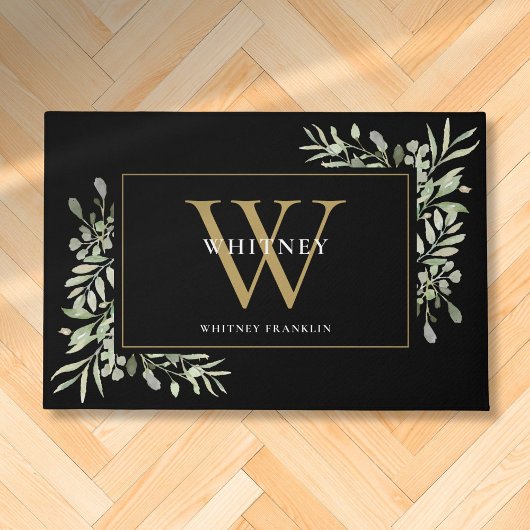 Maßgeschneiderte Schwarz- und Gold Monogramm-Grünp Fußmatte