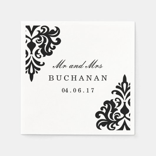 Maßgeschneiderte Schwarz-Weiß-Damaskus Napkin Serviette (Vorderseite)