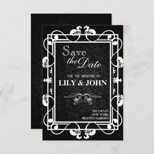 Maßgeschneiderte Schwarz/Weiß-Hochzeit Save The Date (Vorne/Hinten)