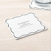 Maßgeschneiderte Schwarz-Weiß-Wavy-Rahmen-Hochzeit Rechteckiger Pappuntersetzer (angewinkelt)