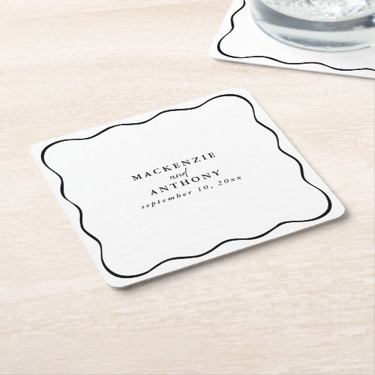 Maßgeschneiderte Schwarz-Weiß-Wavy-Rahmen-Hochzeit Rechteckiger Pappuntersetzer (angewinkelt)
