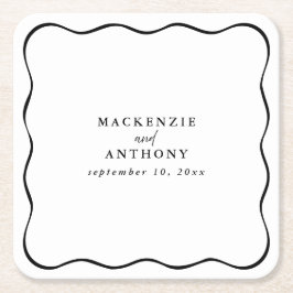 Maßgeschneiderte Schwarz-Weiß-Wavy-Rahmen-Hochzeit Rechteckiger Pappuntersetzer