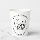 Maßgeschneiderte schwarz-weiße Graduierungspartei Pappbecher (Rückseite)