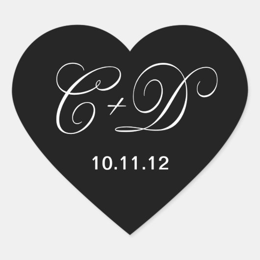 Maßgeschneiderte, schwarz-weiße Herzform Herz-Aufkleber (Vorderseite)